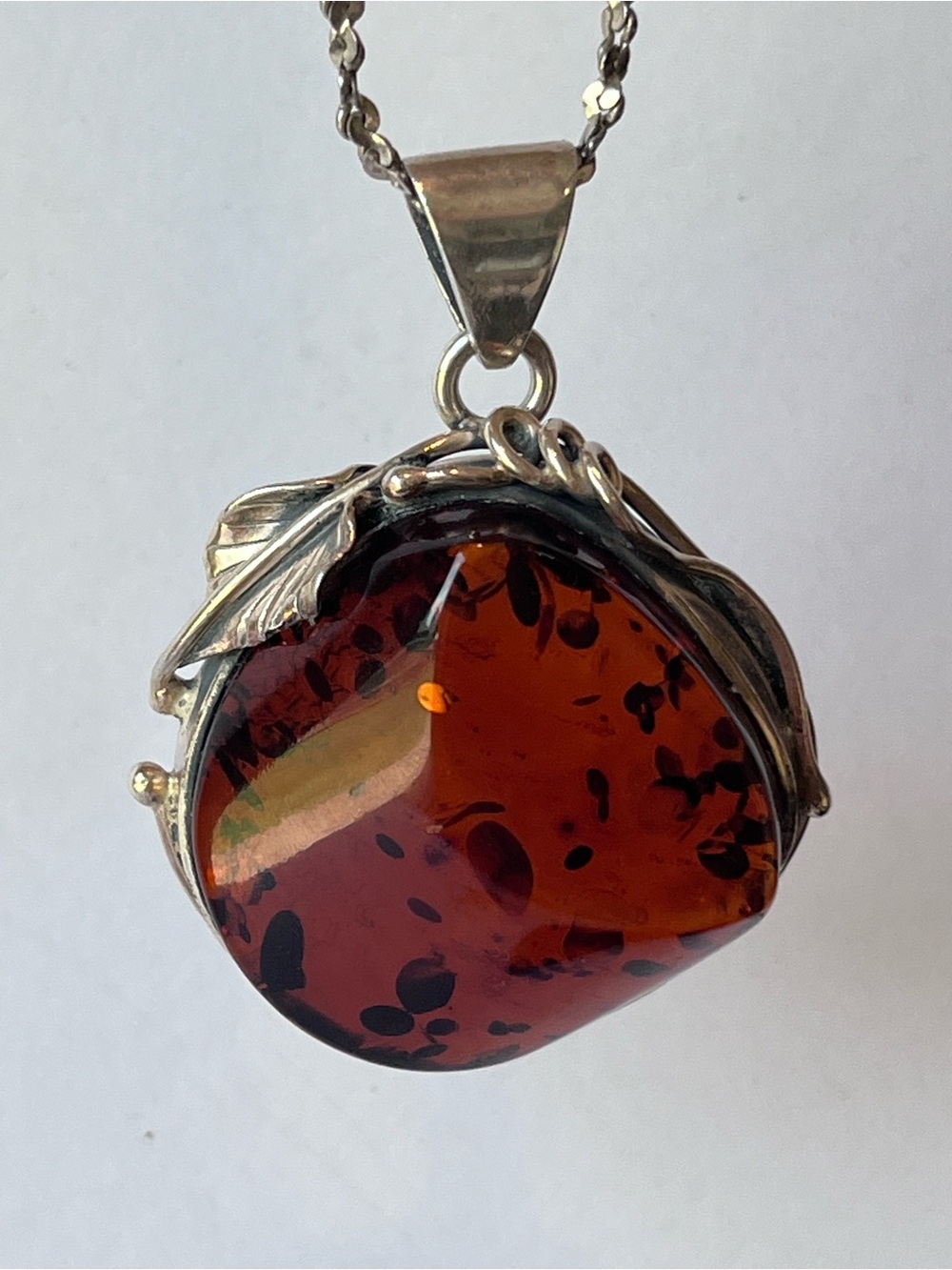 Large Baltic Amber Sterling Silver Necklace